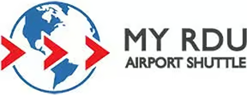My RDU Airport Shuttle logo with globe and red arrows