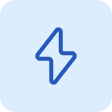 A dark blue lightning bolt outline centered on a light blue rounded square background.