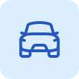 A dark blue line-art icon of a car viewed from the front, centered on a light blue rounded square background.