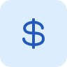 A dark blue dollar sign symbol centered within a light blue rounded square background.