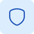 A dark blue shield icon centered on a light blue rounded square background. Title: Safety and Reliability Icon